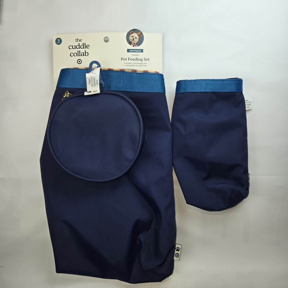 The Cuddle Collab Popeye Travel Pet Feeding Set Collapsible Double Bowl Blue